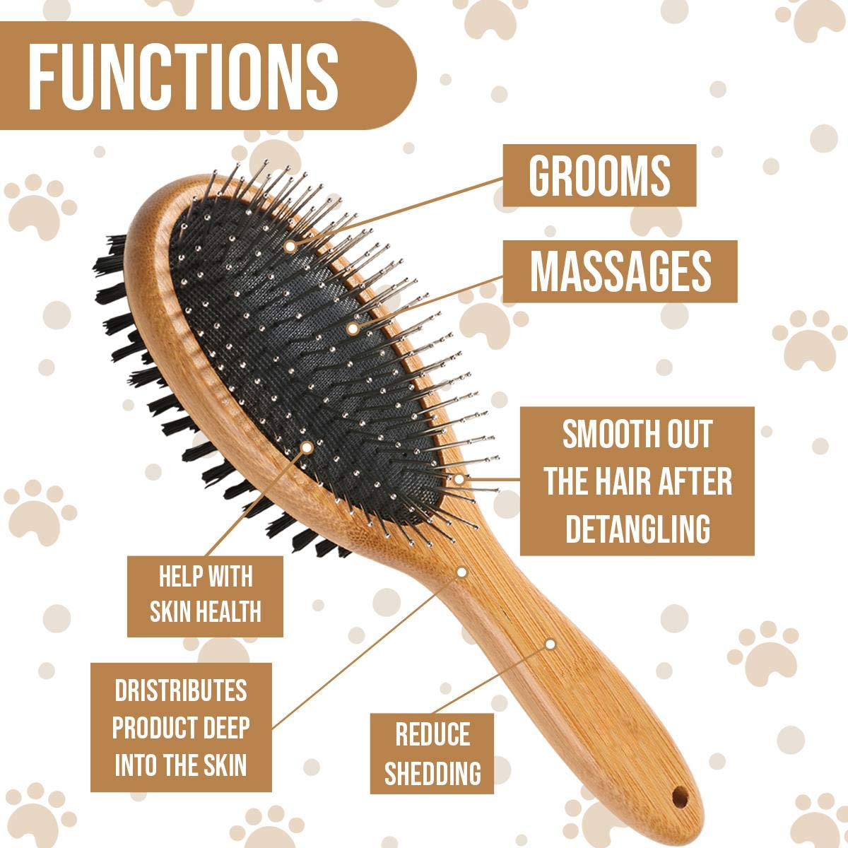 Kylepet Double-Sided Pet Slicker Brush with Bamboo Handle for Grooming Long-Haired Dogs and Cats - Effective Shedding, Tangle, and Dead Undercoat Removal