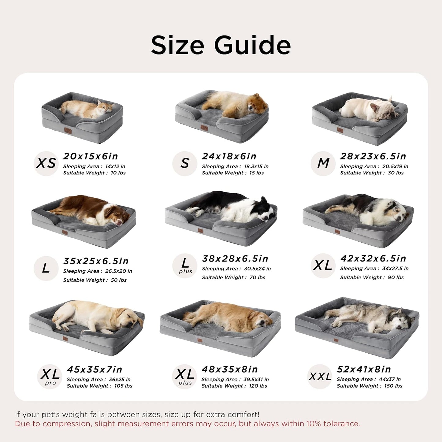 Orthopedic Medium Dog Bed - Waterproof and Washable Pet Bed for Small to Medium Dogs and Cats, Removable Cover, Nonskid Bottom, Grey, 28