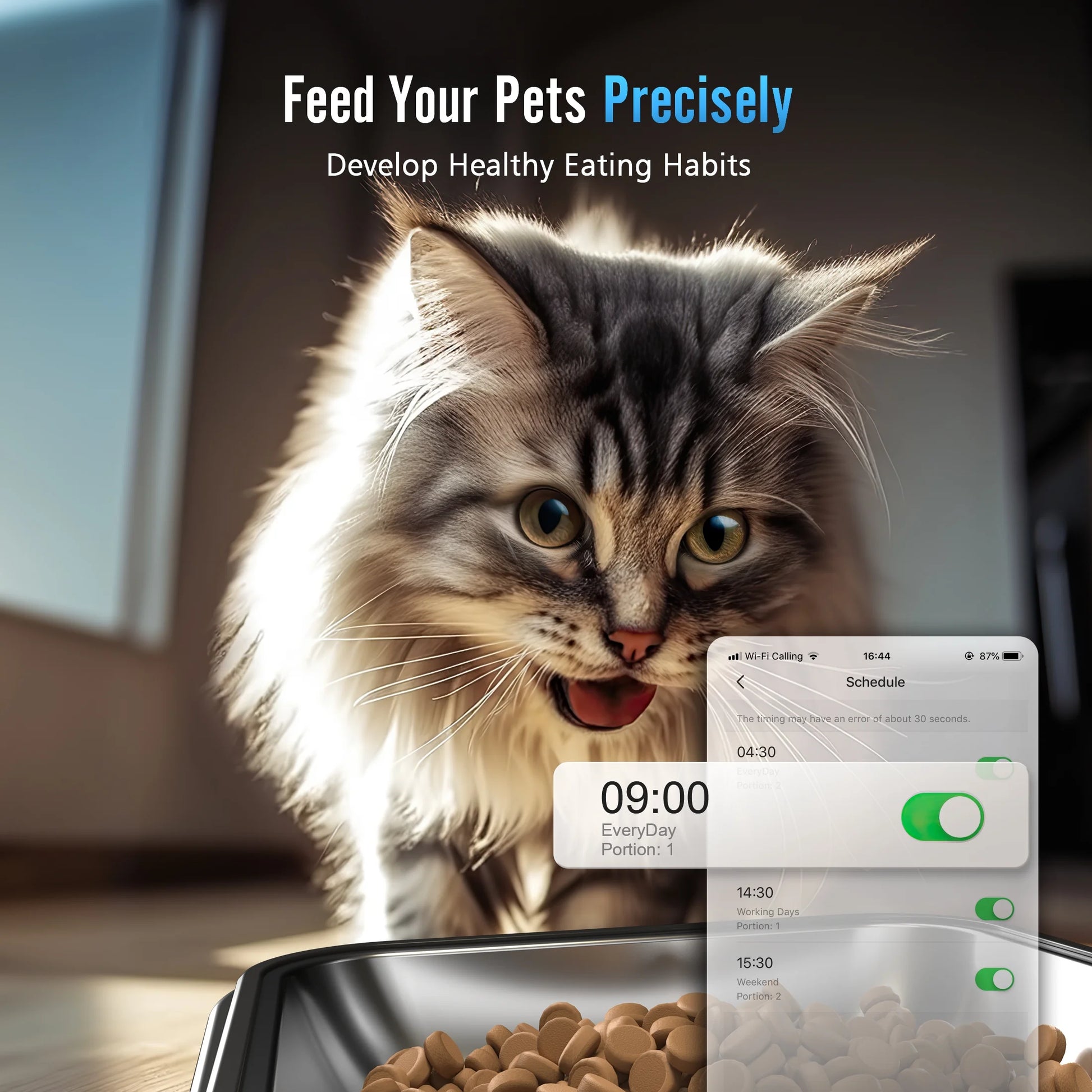 5L Automatic Cat Feeder with Wi-Fi and App Control, PFD-002 PRO Double Bowl Pet Food Dispenser with Desiccant Bag, Timed Automatic Feeder for Cats and Small Dogs - Black