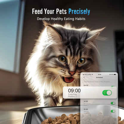 5L Automatic Cat Feeder with Wi-Fi and App Control, PFD-002 PRO Double Bowl Pet Food Dispenser with Desiccant Bag, Timed Automatic Feeder for Cats and Small Dogs - Black