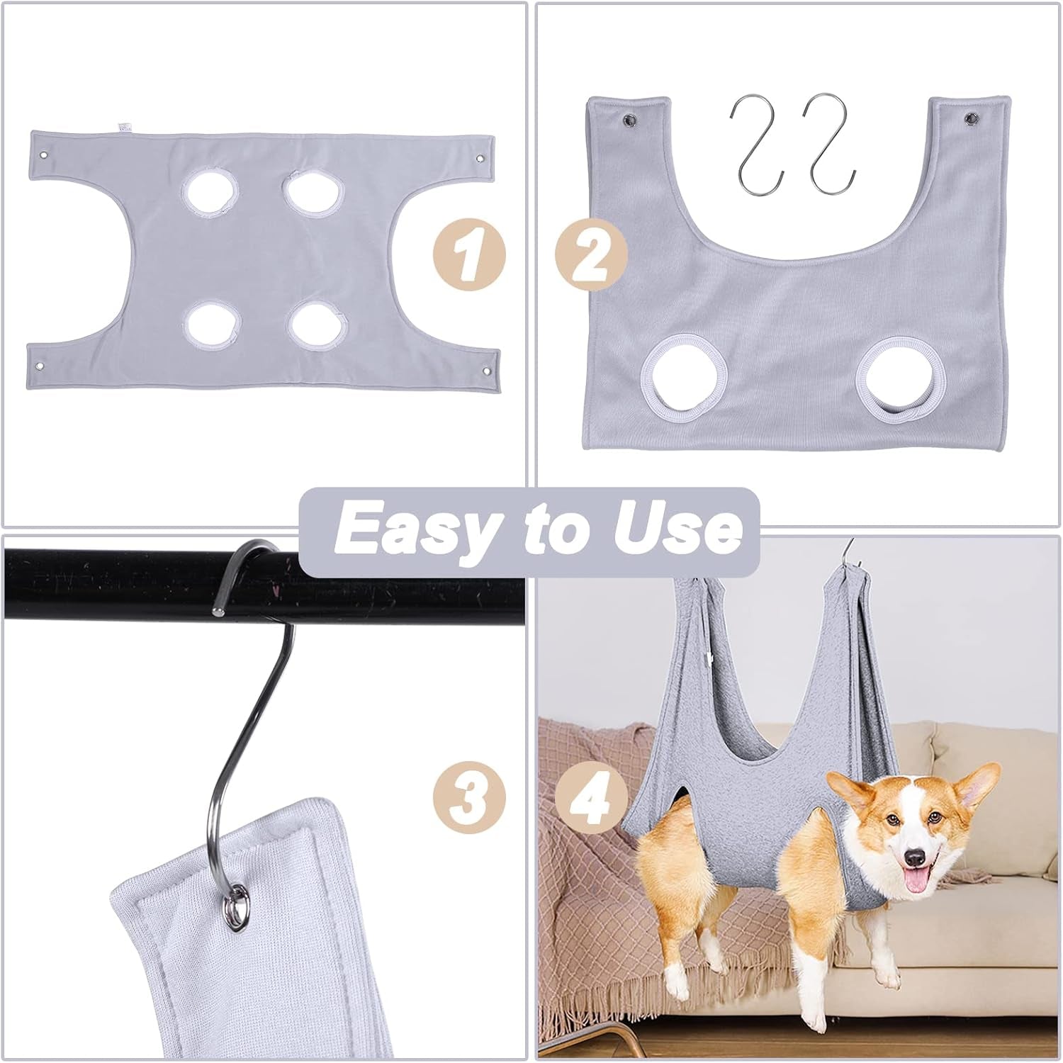 Pet Grooming Hammock and Nail Clip Bag for Small to Medium Dogs and Cats - Ideal for Grooming, Bathing, Nail Trimming, and Ear Cleaning with Hangers and Secure Fixing (13.7 Inches)