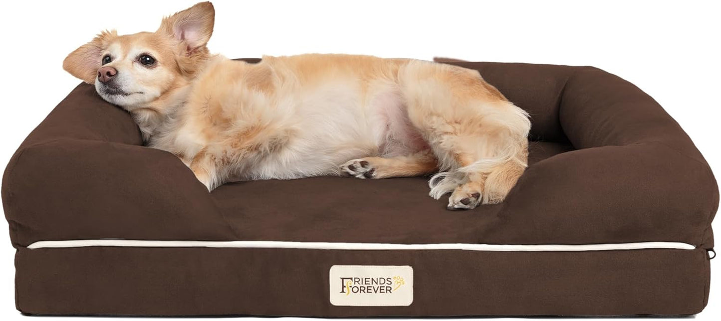 Orthopedic Memory Foam Dog Bed with Washable Cover and Non-Slip Bottom - Calming Pet Sofa in Cocoa Brown, 25" x 20" x 5.5