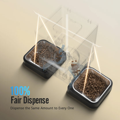5L Automatic Cat Feeder with Wi-Fi and App Control, PFD-002 PRO Double Bowl Pet Food Dispenser with Desiccant Bag, Timed Automatic Feeder for Cats and Small Dogs - Black