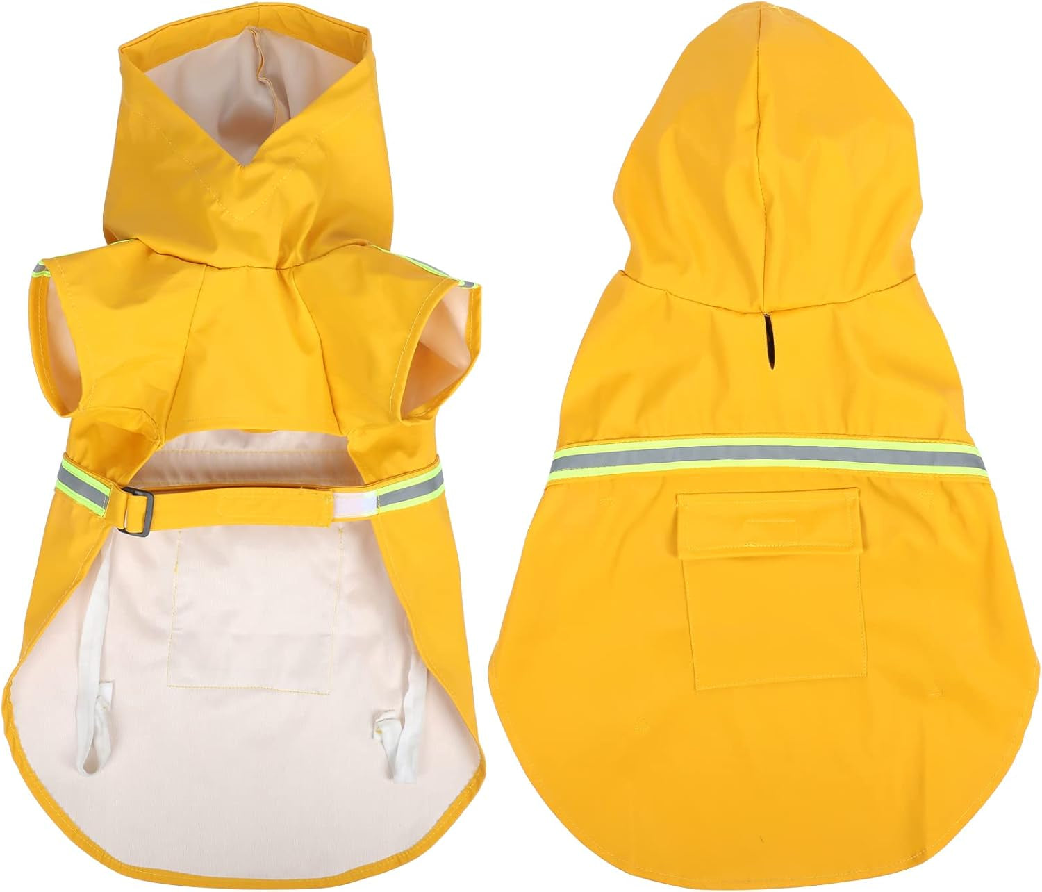 Hooded Dog Raincoat in Various Sizes and Colors, Lightweight Waterproof Slicker with Reflective Strip and Adjustable Drawstring