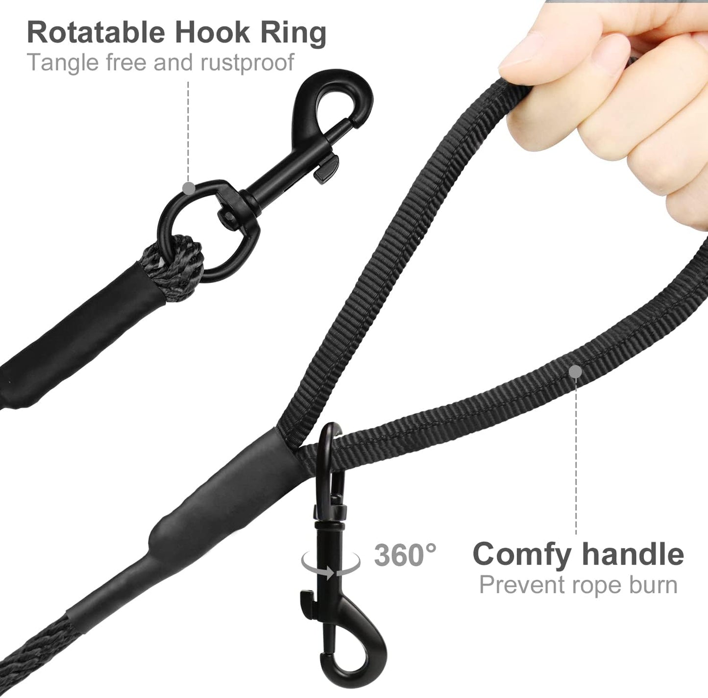 30 FT Long Dog Training Leash with Padded Handle and Reflective Recall Lead for Puppies and Small Dogs - Black