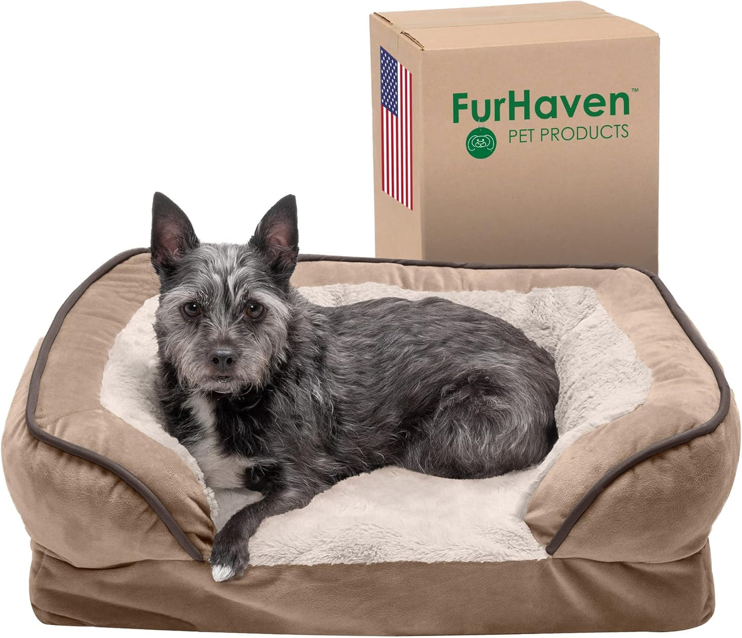 Orthopedic Small Dog Bed with Removable Bolsters and Washable Cover, Ideal for Dogs up to 20 lbs - Plush Velvet Sofa in Brownstone