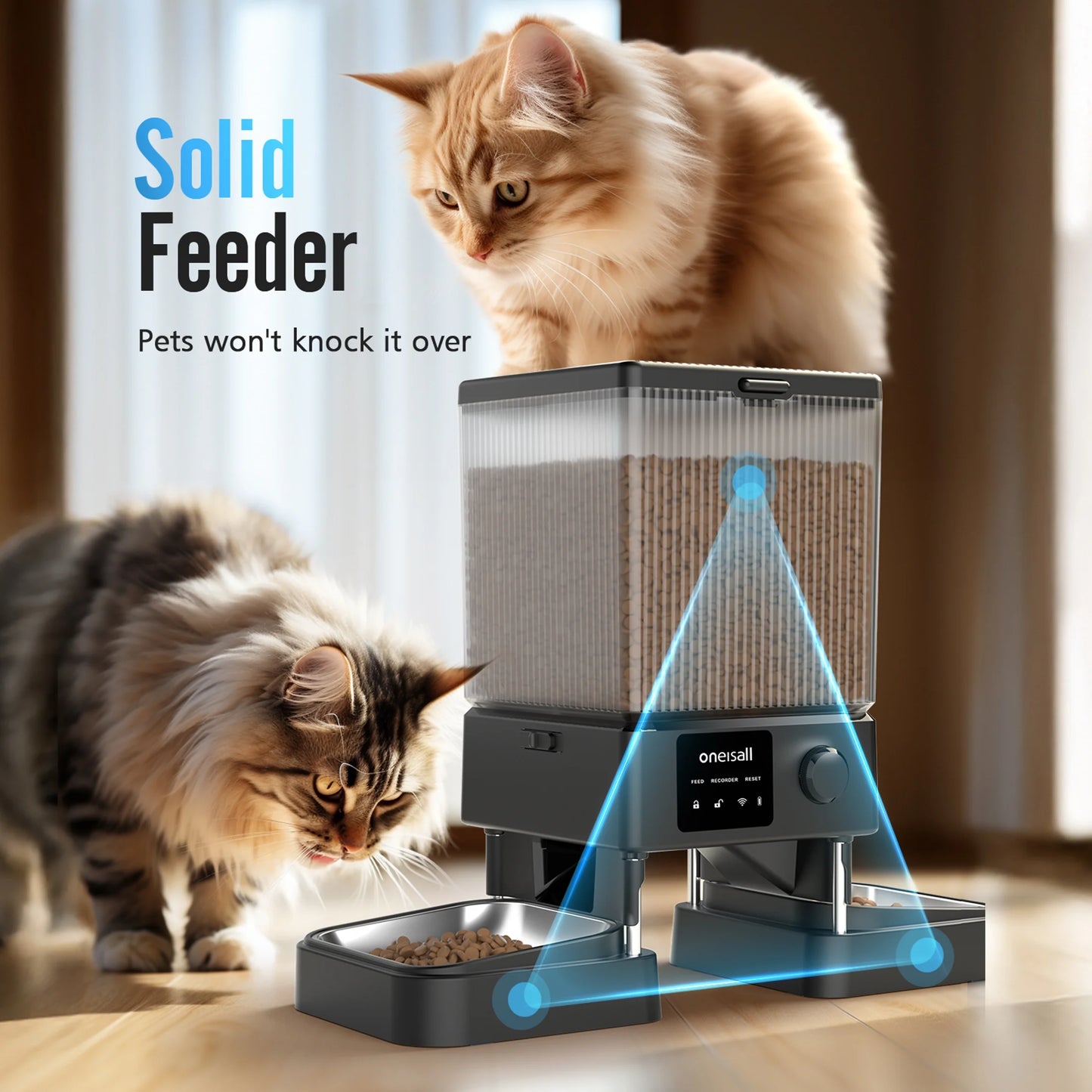 5L Automatic Cat Feeder with Wi-Fi and App Control, PFD-002 PRO Double Bowl Pet Food Dispenser with Desiccant Bag, Timed Automatic Feeder for Cats and Small Dogs - Black