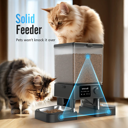 5L Automatic Cat Feeder with Wi-Fi and App Control, PFD-002 PRO Double Bowl Pet Food Dispenser with Desiccant Bag, Timed Automatic Feeder for Cats and Small Dogs - Black