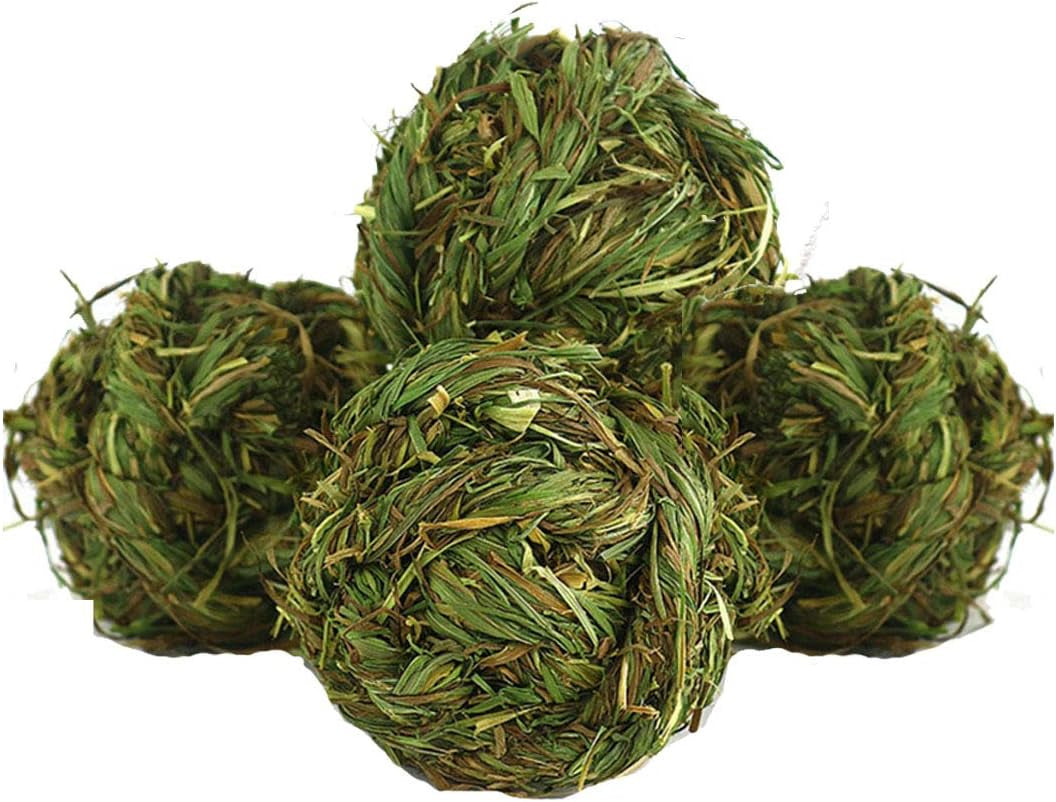 Natural Timothy Grass Play Balls for Small Animals - Set of 4 for Rabbits, Hamsters, Guinea Pigs, and Gerbils