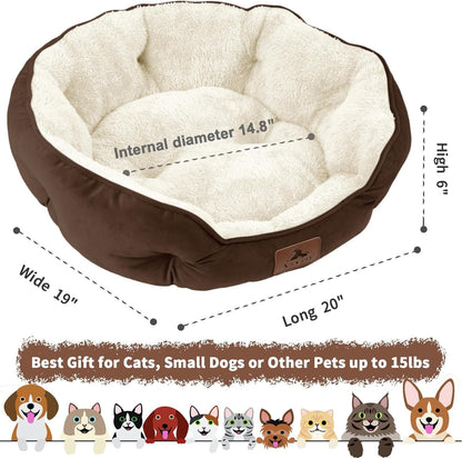 Premium Small Dog and Cat Bed, Extra Soft and Machine Washable, Anti-Slip Water-Resistant Oxford Base, 20 Inches, Brown