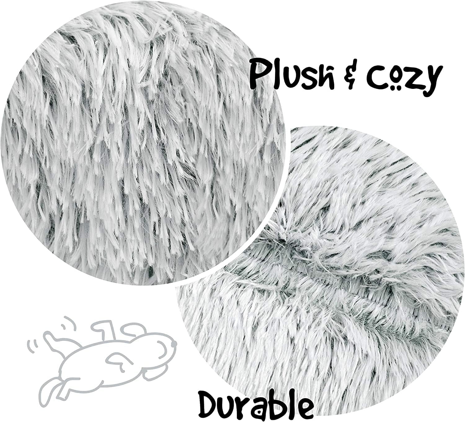 Faux Fur Donut Dog Bed - Calming Plush Sofa for Small Dogs, Anti-Anxiety Pet Couch, Machine Washable with Non-Slip Bottom, 23" x 23" x 6", Ivory