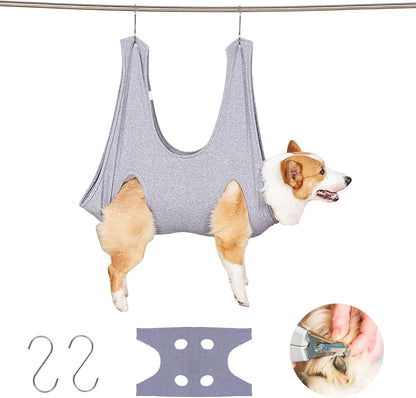 Pet Grooming Hammock and Nail Clip Bag for Small to Medium Dogs and Cats - Ideal for Grooming, Bathing, Nail Trimming, and Ear Cleaning with Hangers and Secure Fixing (13.7 Inches)