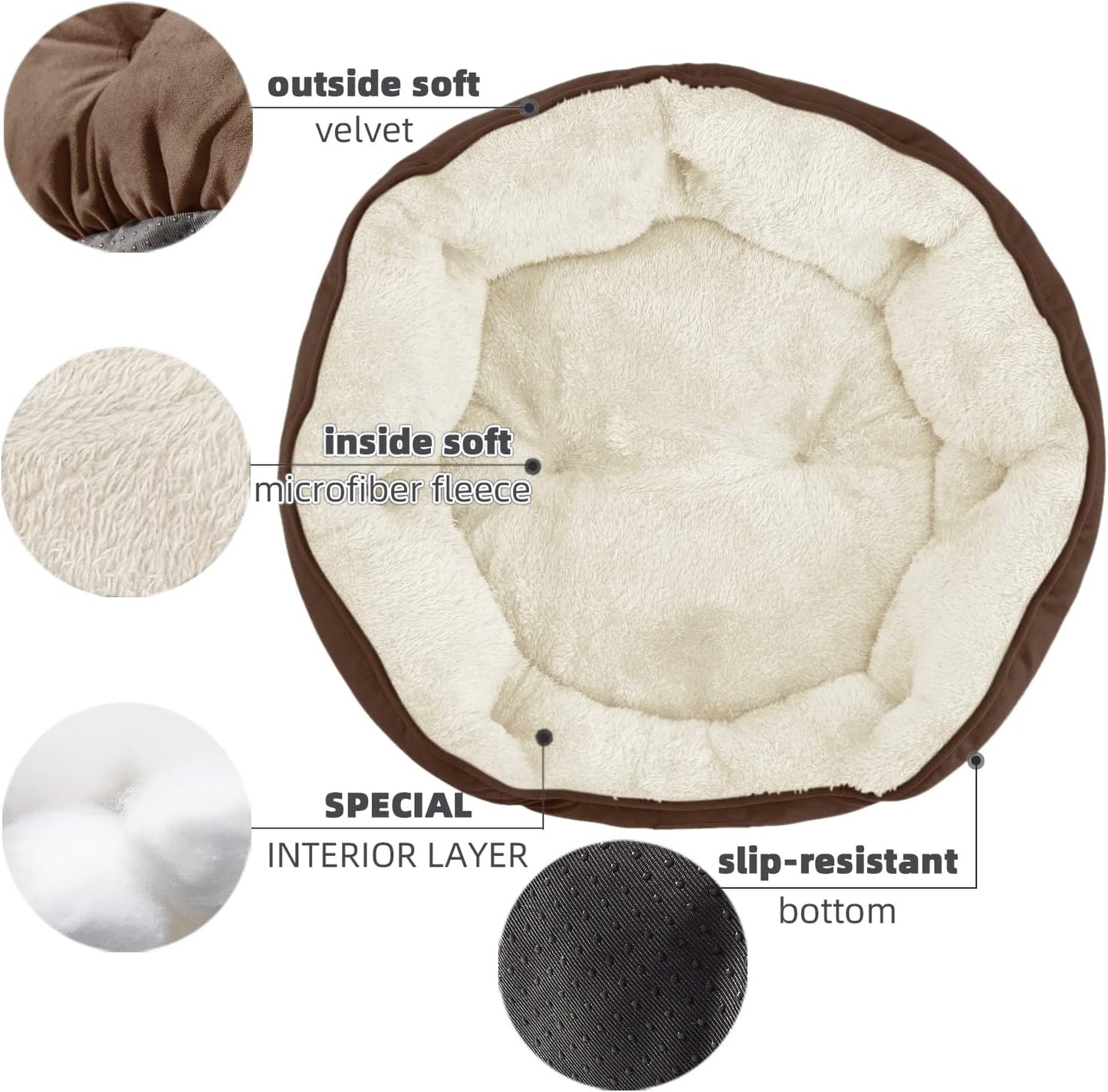 Premium Small Dog and Cat Bed, Extra Soft and Machine Washable, Anti-Slip Water-Resistant Oxford Base, 20 Inches, Brown