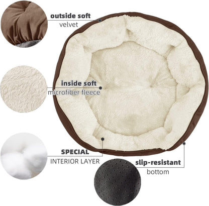 Premium Small Dog and Cat Bed, Extra Soft and Machine Washable, Anti-Slip Water-Resistant Oxford Base, 20 Inches, Brown