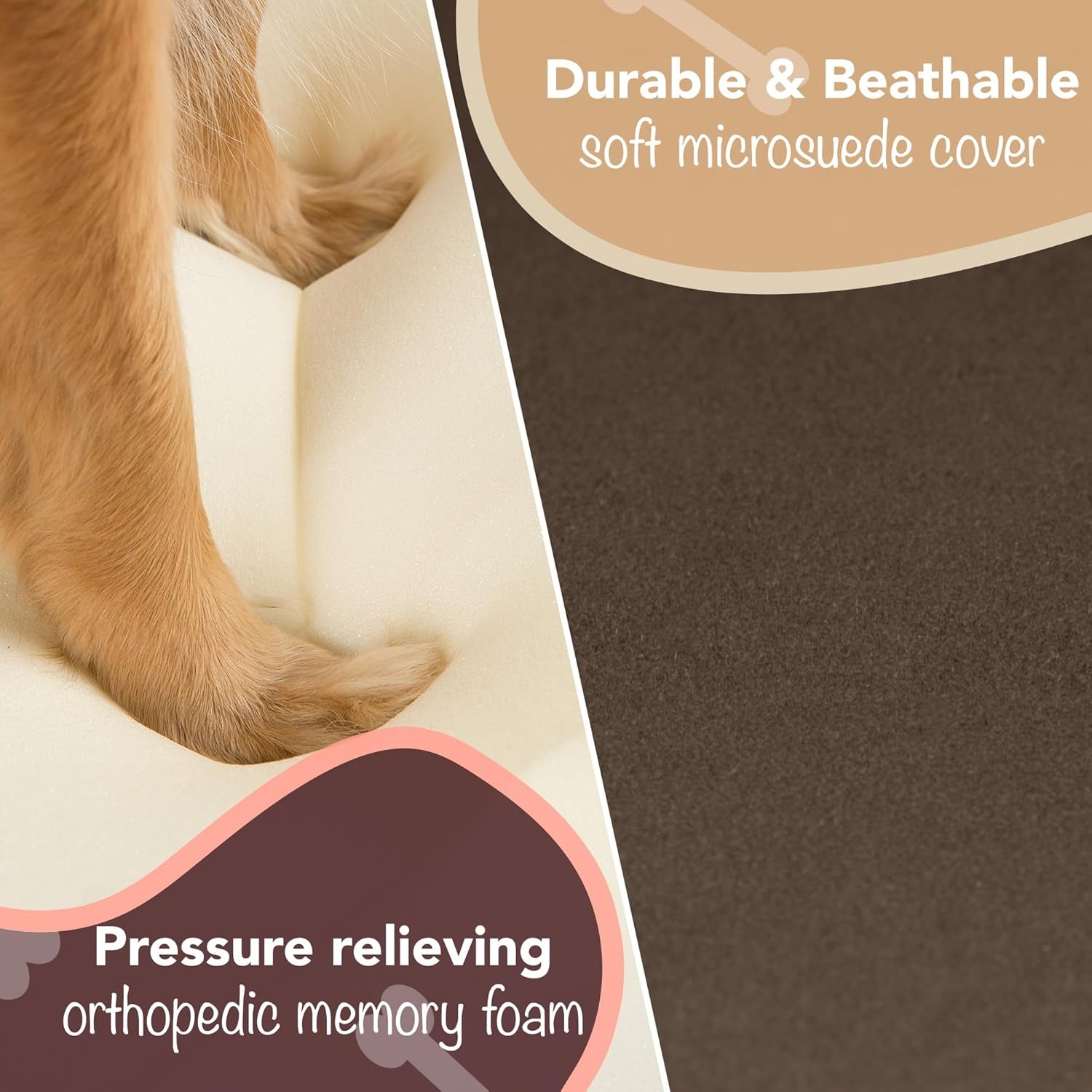 Orthopedic Memory Foam Dog Bed with Washable Cover and Non-Slip Bottom - Calming Pet Sofa in Cocoa Brown, 25" x 20" x 5.5