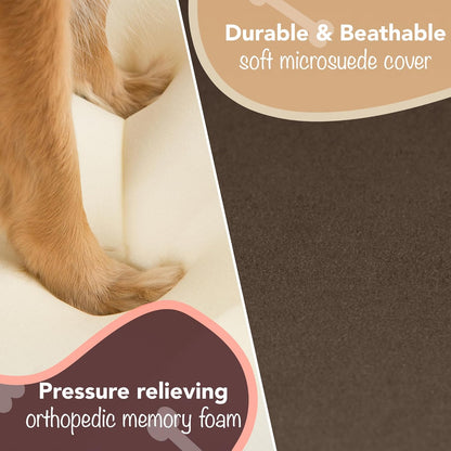 Orthopedic Memory Foam Dog Bed with Washable Cover and Non-Slip Bottom - Calming Pet Sofa in Cocoa Brown, 25" x 20" x 5.5