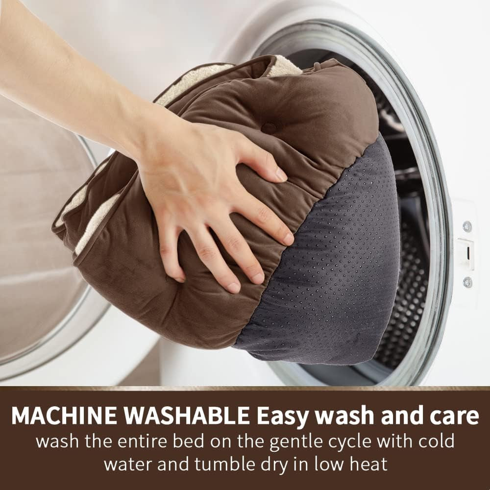 Premium Small Dog and Cat Bed, Extra Soft and Machine Washable, Anti-Slip Water-Resistant Oxford Base, 20 Inches, Brown