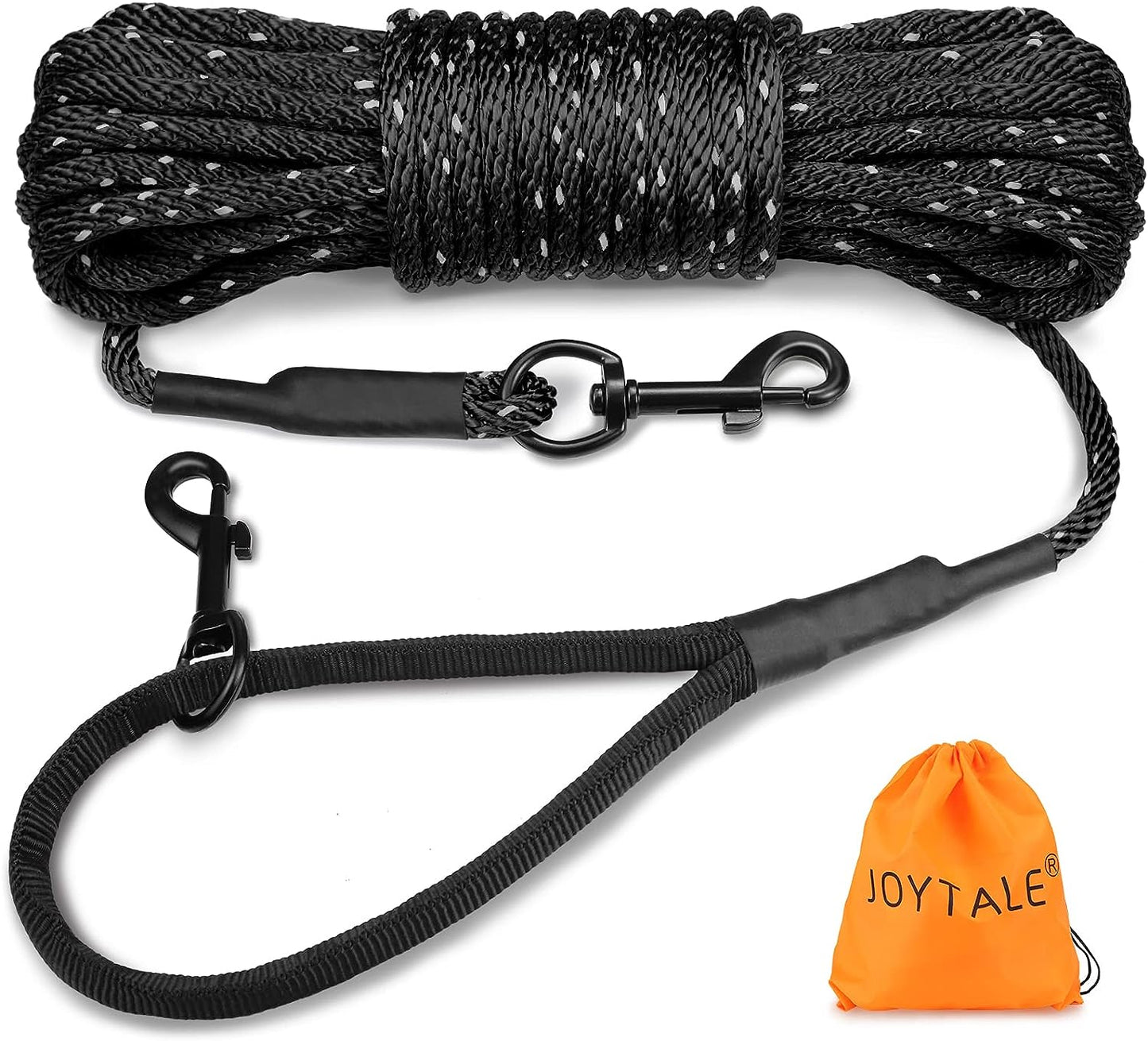 30 FT Long Dog Training Leash with Padded Handle and Reflective Recall Lead for Puppies and Small Dogs - Black