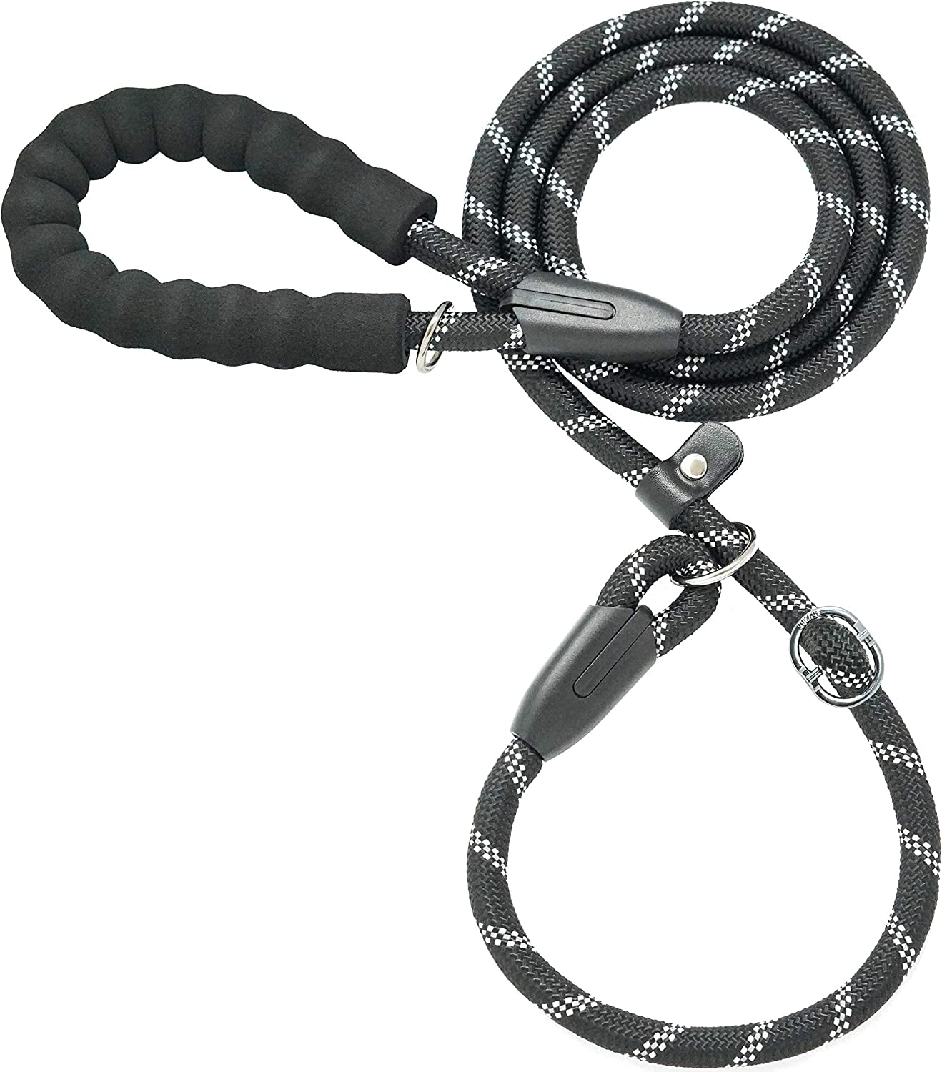 Premium Slip Lead Dog Leash with Padded Handle and Reflective Threads, No-Pull Training Leash, 1/2" x 6 FT, Black