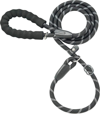 Premium Slip Lead Dog Leash with Padded Handle and Reflective Threads, No-Pull Training Leash, 1/2" x 6 FT, Black