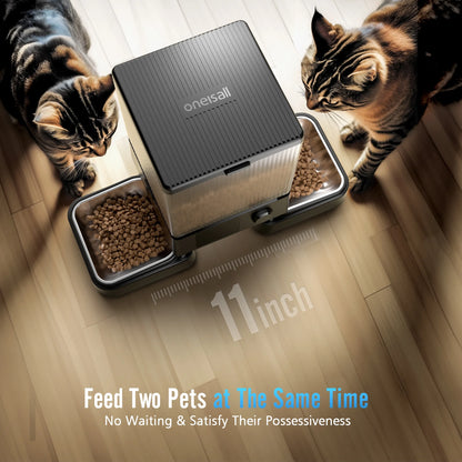5L Automatic Cat Feeder with Wi-Fi and App Control, PFD-002 PRO Double Bowl Pet Food Dispenser with Desiccant Bag, Timed Automatic Feeder for Cats and Small Dogs - Black