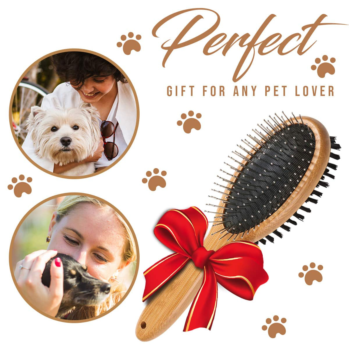 Kylepet Double-Sided Pet Slicker Brush with Bamboo Handle for Grooming Long-Haired Dogs and Cats - Effective Shedding, Tangle, and Dead Undercoat Removal