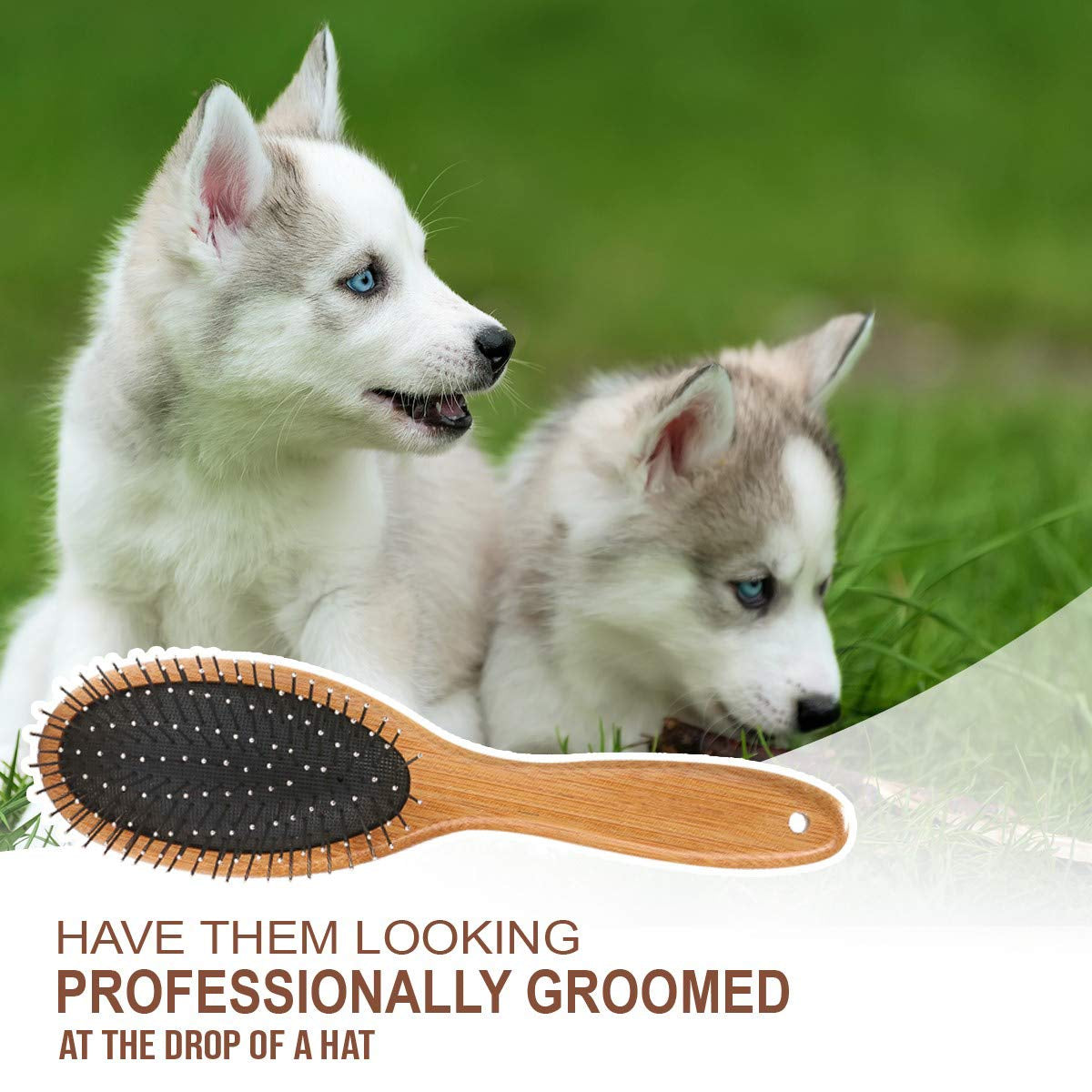Kylepet Double-Sided Pet Slicker Brush with Bamboo Handle for Grooming Long-Haired Dogs and Cats - Effective Shedding, Tangle, and Dead Undercoat Removal
