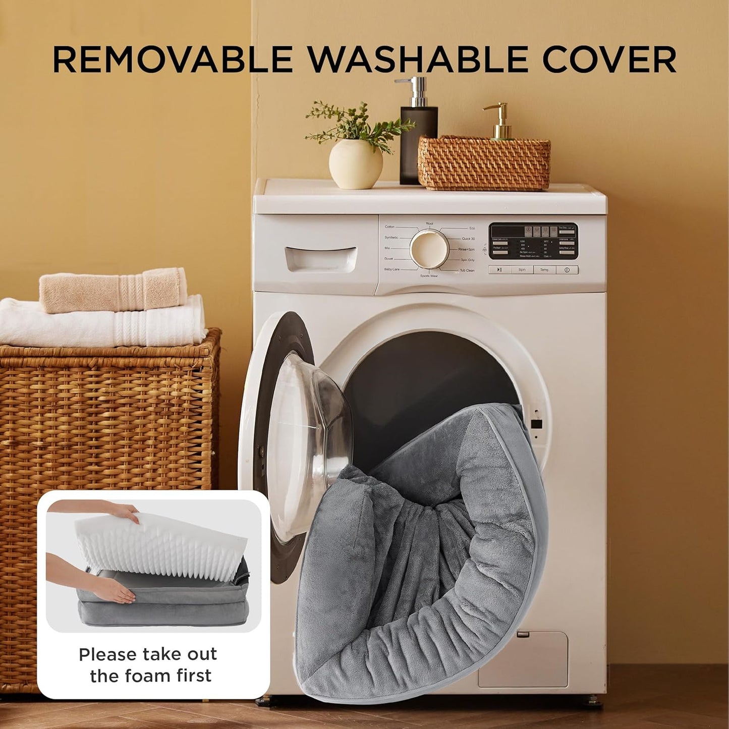 Orthopedic Medium Dog Bed - Waterproof and Washable Pet Bed for Small to Medium Dogs and Cats, Removable Cover, Nonskid Bottom, Grey, 28