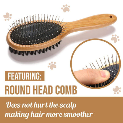 Kylepet Double-Sided Pet Slicker Brush with Bamboo Handle for Grooming Long-Haired Dogs and Cats - Effective Shedding, Tangle, and Dead Undercoat Removal