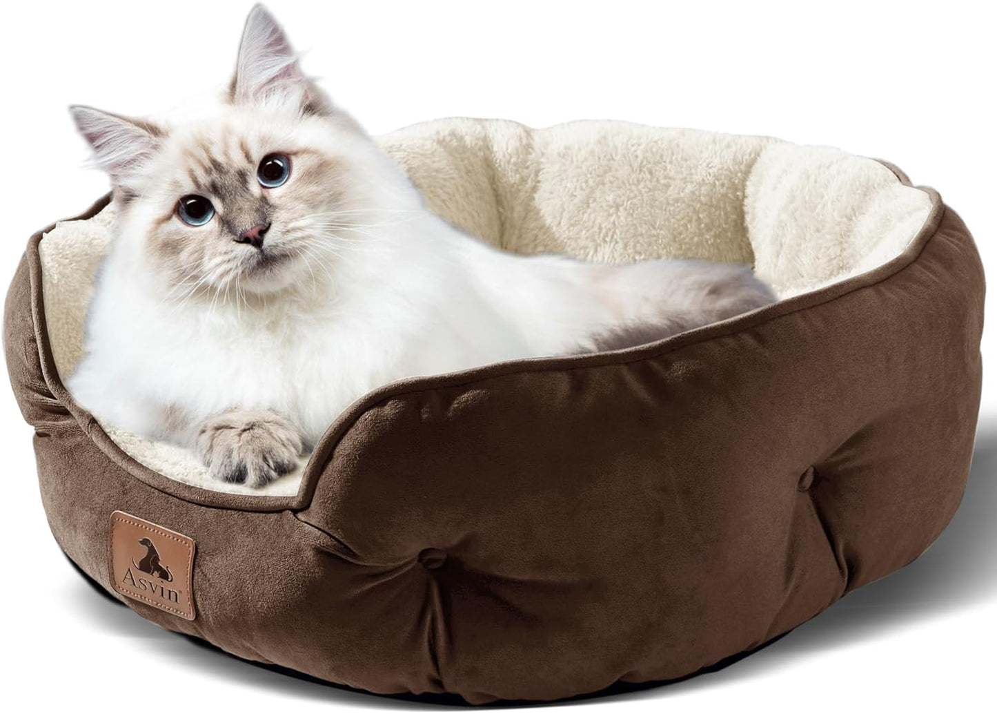 Premium Small Dog and Cat Bed, Extra Soft and Machine Washable, Anti-Slip Water-Resistant Oxford Base, 20 Inches, Brown
