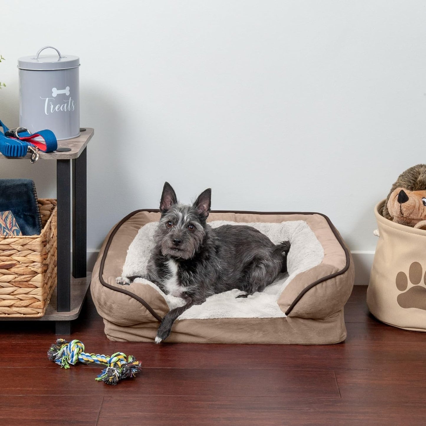 Orthopedic Small Dog Bed with Removable Bolsters and Washable Cover, Ideal for Dogs up to 20 lbs - Plush Velvet Sofa in Brownstone
