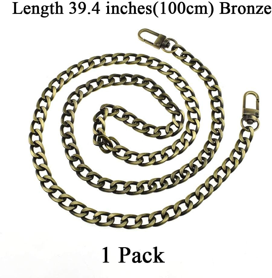 Bronze Purse Chain Strap - 39.4 Inches, Comfortable Flat Design, 0.4 Inches Wide, 2.4mm Extra Thick Metal, Ideal for Shoulder and Crossbody Handbags, 1 Pack