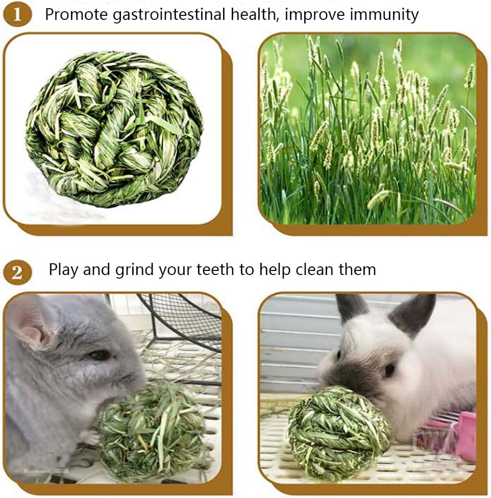 Natural Timothy Grass Play Balls for Small Animals - Set of 4 for Rabbits, Hamsters, Guinea Pigs, and Gerbils
