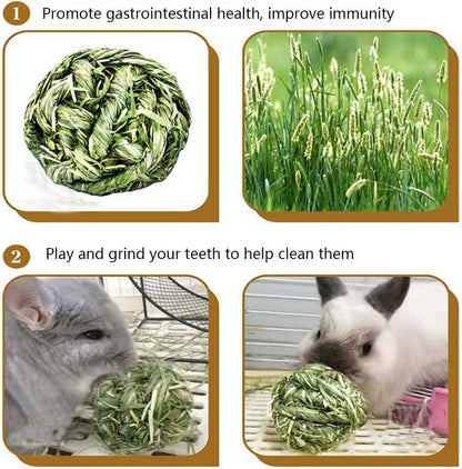 Natural Timothy Grass Play Balls for Small Animals - Set of 4 for Rabbits, Hamsters, Guinea Pigs, and Gerbils