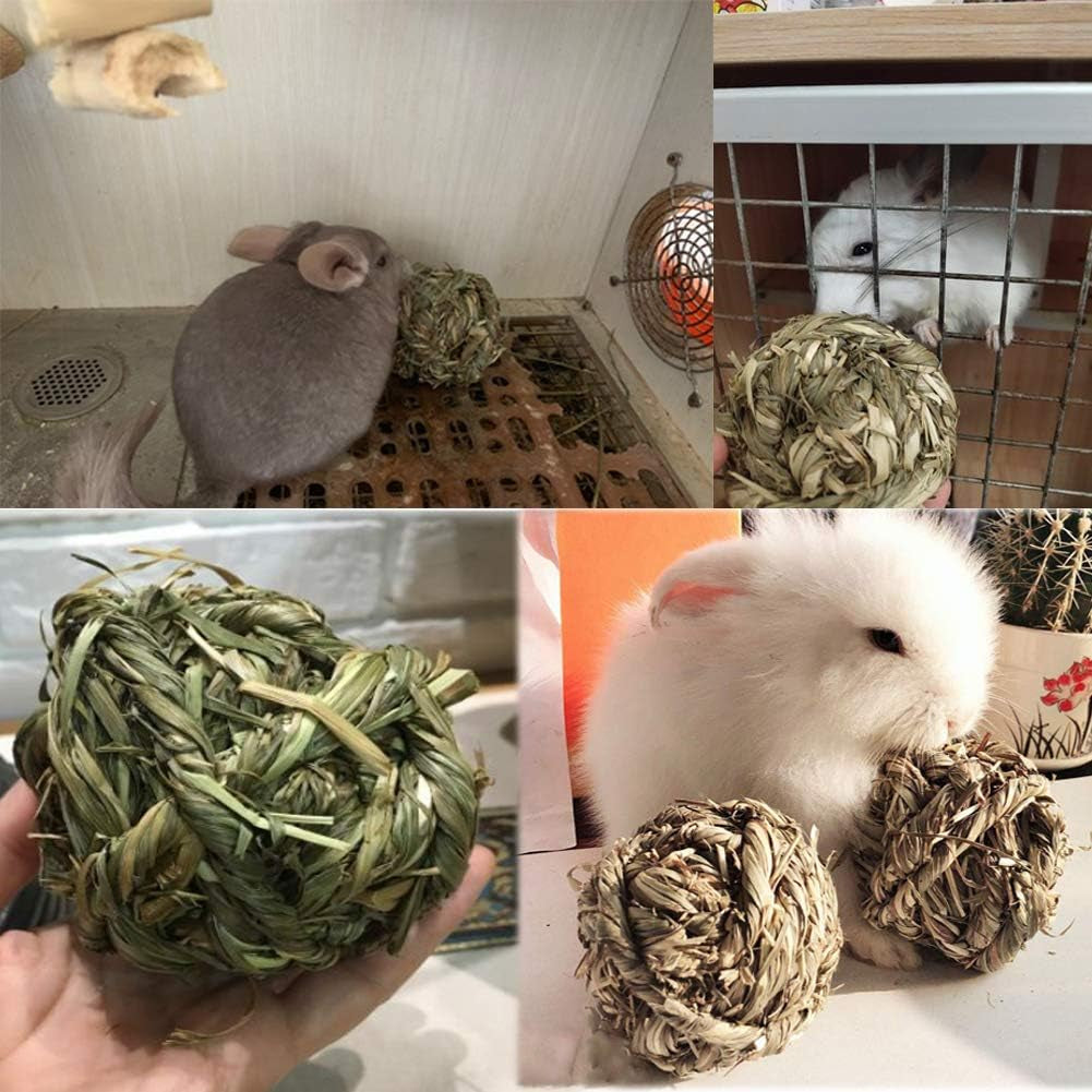 Natural Timothy Grass Play Balls for Small Animals - Set of 4 for Rabbits, Hamsters, Guinea Pigs, and Gerbils