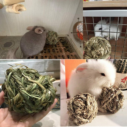 Natural Timothy Grass Play Balls for Small Animals - Set of 4 for Rabbits, Hamsters, Guinea Pigs, and Gerbils