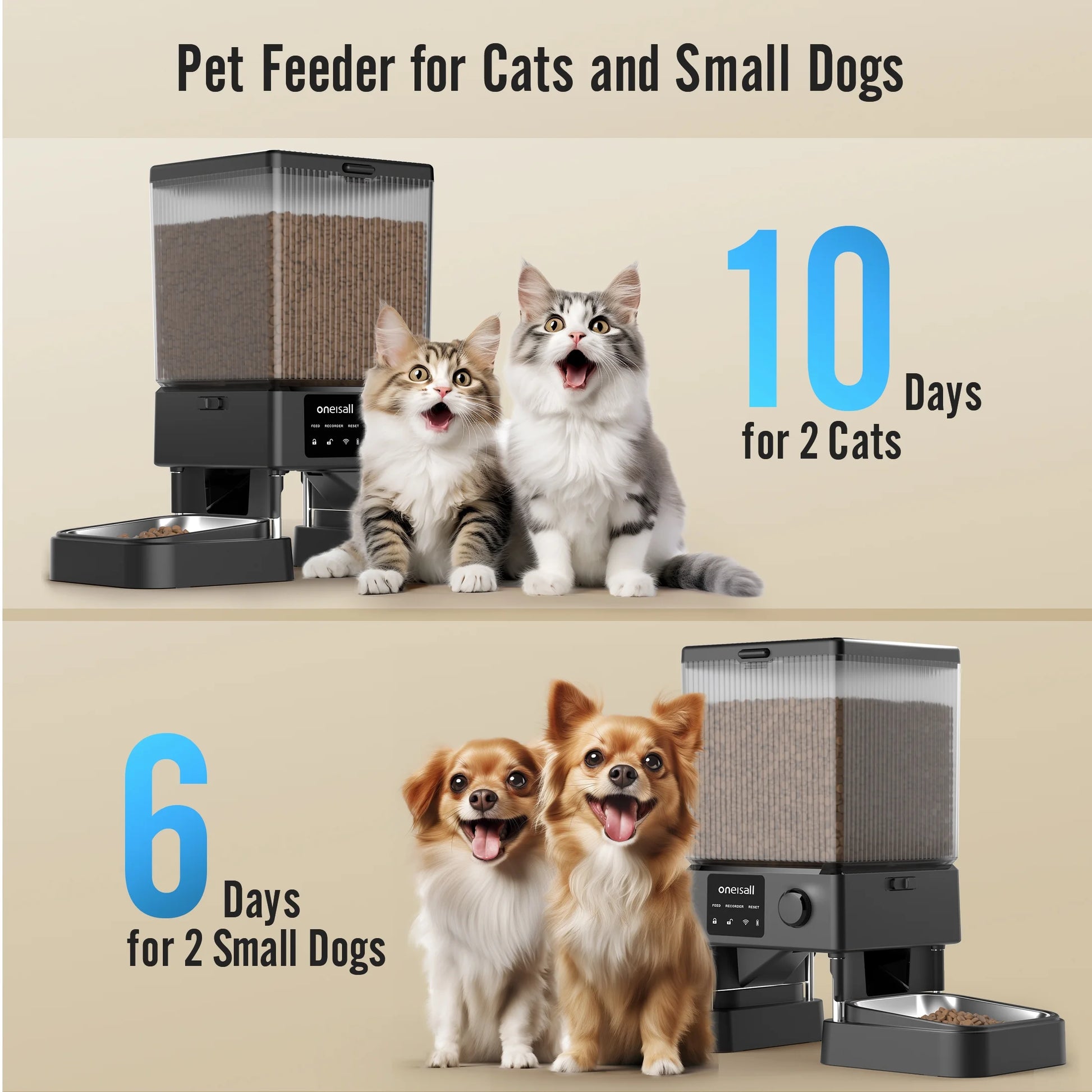 5L Automatic Cat Feeder with Wi-Fi and App Control, PFD-002 PRO Double Bowl Pet Food Dispenser with Desiccant Bag, Timed Automatic Feeder for Cats and Small Dogs - Black