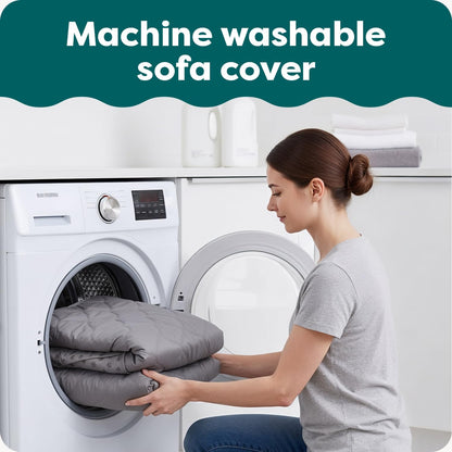 Water-Resistant Reversible Sofa Cover for Pets, Quilted Fabric with Secure Straps, Machine Washable, Large Size, Gray Mist