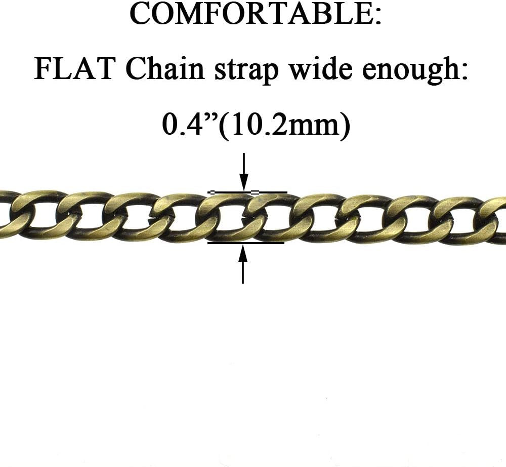 Bronze Purse Chain Strap - 39.4 Inches, Comfortable Flat Design, 0.4 Inches Wide, 2.4mm Extra Thick Metal, Ideal for Shoulder and Crossbody Handbags, 1 Pack