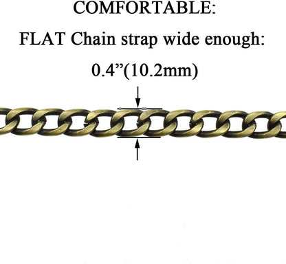 Bronze Purse Chain Strap - 39.4 Inches, Comfortable Flat Design, 0.4 Inches Wide, 2.4mm Extra Thick Metal, Ideal for Shoulder and Crossbody Handbags, 1 Pack