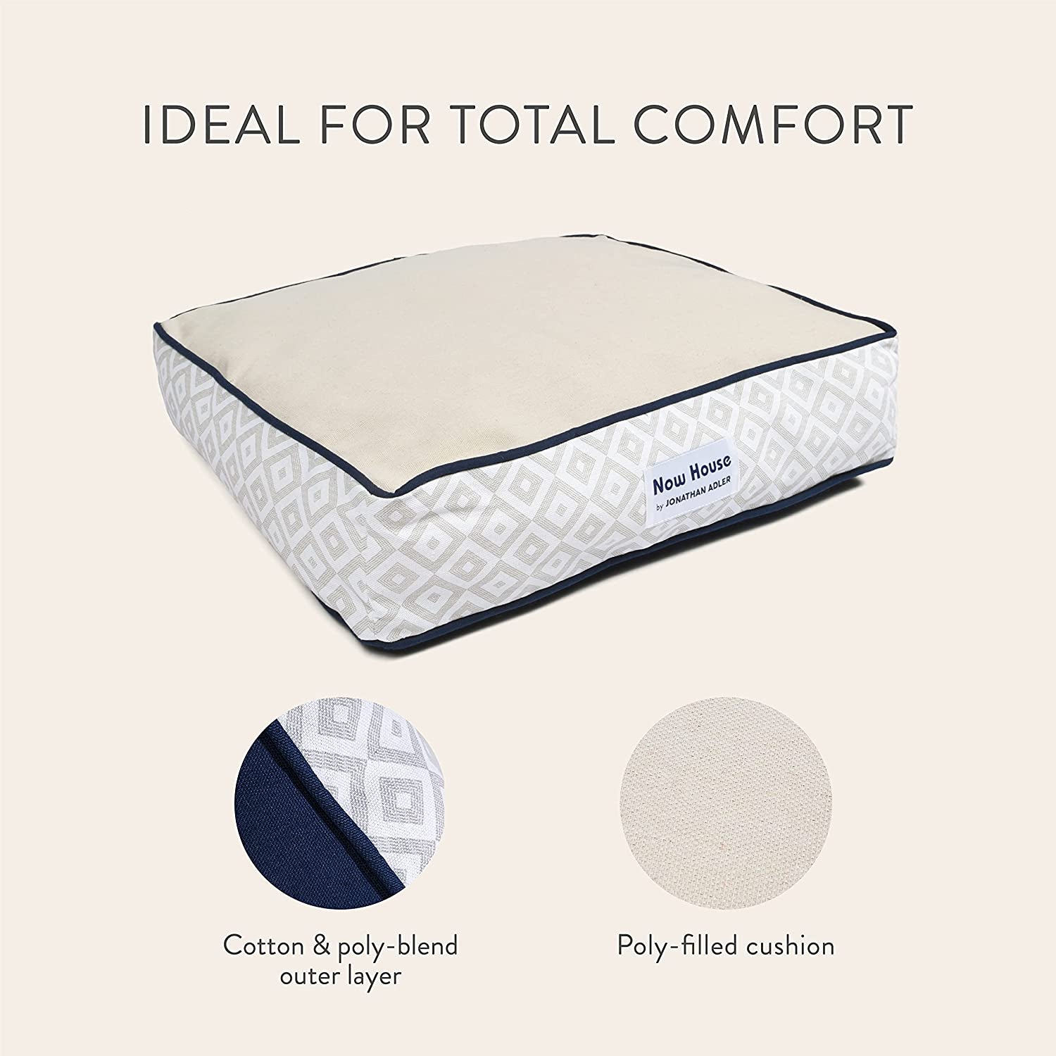 Now House for Pets Grey Diamond Small Dog Bed - Machine Washable Cotton/Poly Blend, 17" x 22" x 5