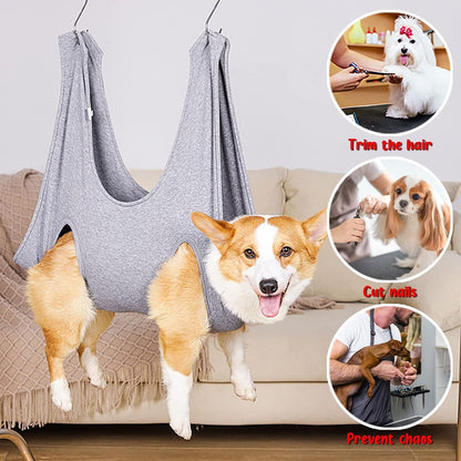 Pet Grooming Hammock and Nail Clip Bag for Small to Medium Dogs and Cats - Ideal for Grooming, Bathing, Nail Trimming, and Ear Cleaning with Hangers and Secure Fixing (13.7 Inches)