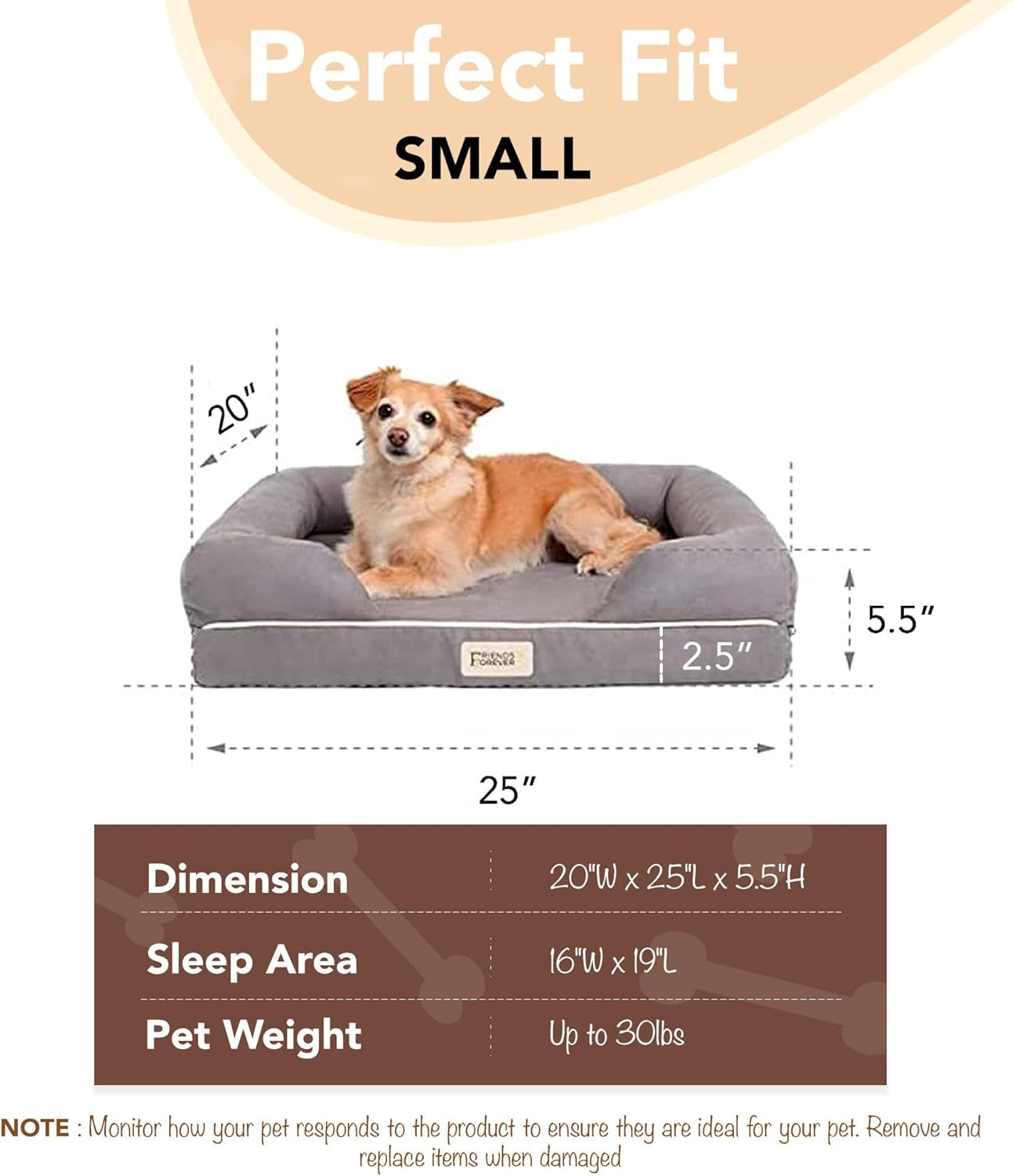 Orthopedic Memory Foam Dog Bed with Washable Cover and Non-Slip Bottom - Calming Pet Sofa in Cocoa Brown, 25" x 20" x 5.5