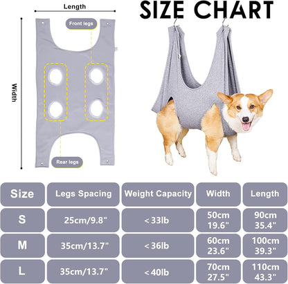 Pet Grooming Hammock and Nail Clip Bag for Small to Medium Dogs and Cats - Ideal for Grooming, Bathing, Nail Trimming, and Ear Cleaning with Hangers and Secure Fixing (13.7 Inches)