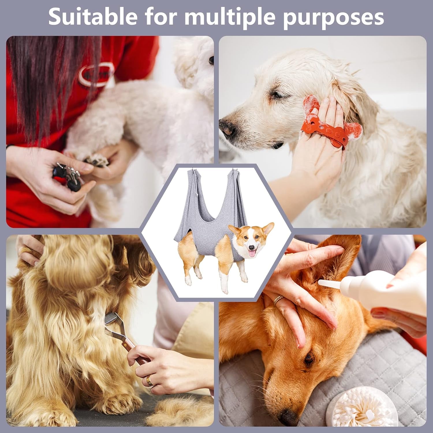 Pet Grooming Hammock and Nail Clip Bag for Small to Medium Dogs and Cats - Ideal for Grooming, Bathing, Nail Trimming, and Ear Cleaning with Hangers and Secure Fixing (13.7 Inches)