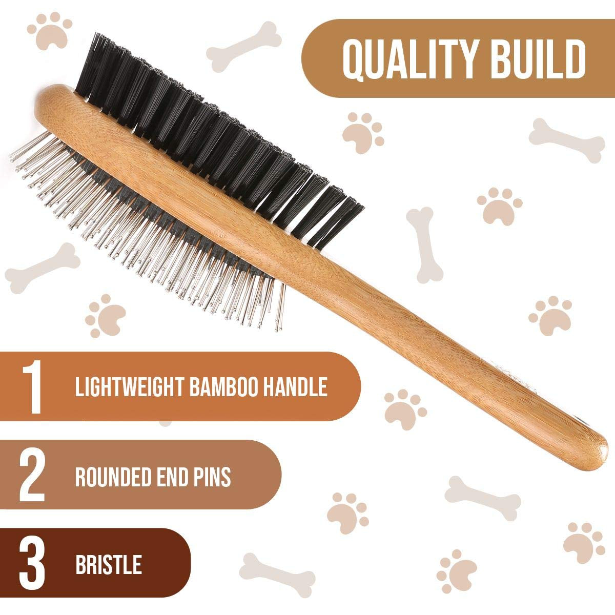Kylepet Double-Sided Pet Slicker Brush with Bamboo Handle for Grooming Long-Haired Dogs and Cats - Effective Shedding, Tangle, and Dead Undercoat Removal
