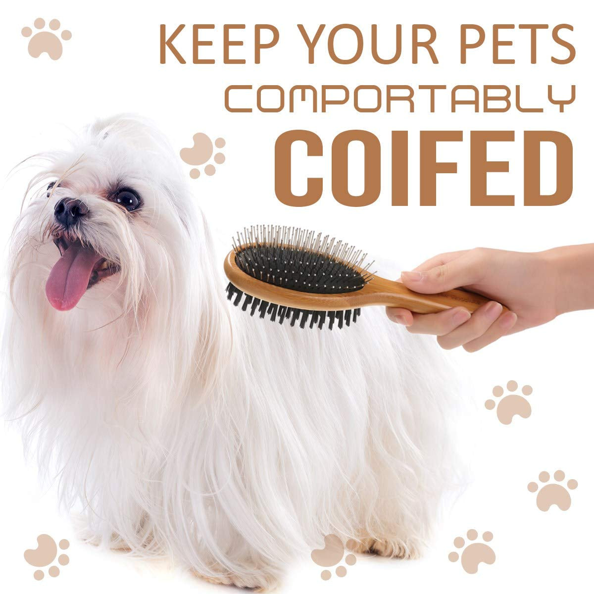 Kylepet Double-Sided Pet Slicker Brush with Bamboo Handle for Grooming Long-Haired Dogs and Cats - Effective Shedding, Tangle, and Dead Undercoat Removal