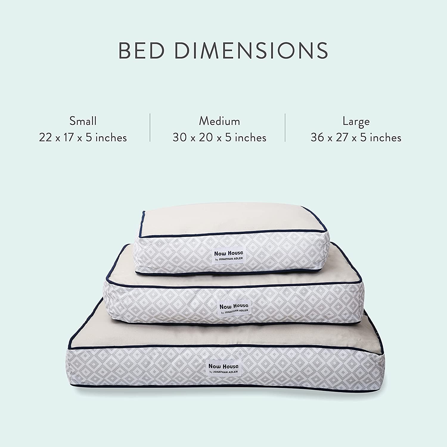 Now House for Pets Grey Diamond Small Dog Bed - Machine Washable Cotton/Poly Blend, 17" x 22" x 5