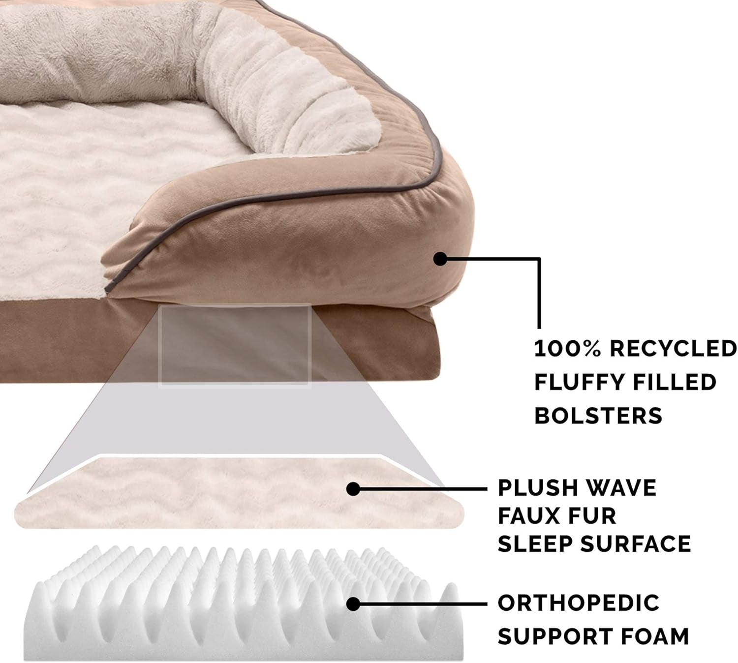 Orthopedic Small Dog Bed with Removable Bolsters and Washable Cover, Ideal for Dogs up to 20 lbs - Plush Velvet Sofa in Brownstone