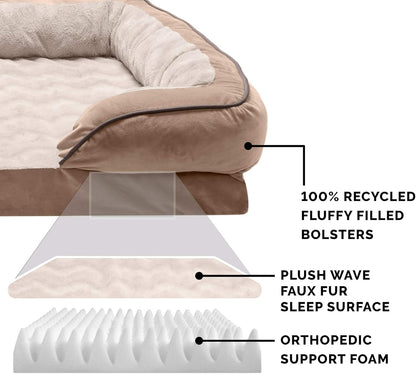 Orthopedic Small Dog Bed with Removable Bolsters and Washable Cover, Ideal for Dogs up to 20 lbs - Plush Velvet Sofa in Brownstone
